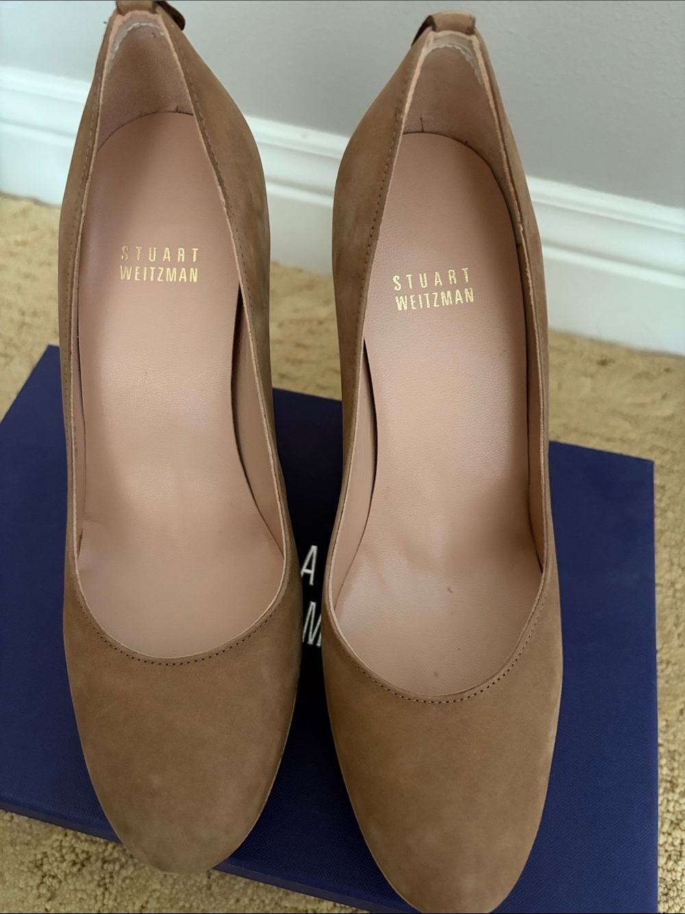 Stuart Weitzman Taupe Suede Cork Wedge Pumps - Picture 4 of 5